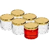 330 ml jar with golden Ø82/6 lid, 6 pcs - 2 ['low jar', ' glass jar', ' 330 ml jar', ' twist-off lid', ' jam jar', ' storage container', ' homemade preserves', ' herring jar', ' salad jar', ' dessert jar']