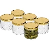 330 ml jar with golden Ø82/6 lid, 6 pcs - 3 ['low jar', ' glass jar', ' 330 ml jar', ' twist-off lid', ' jam jar', ' storage container', ' homemade preserves', ' herring jar', ' salad jar', ' dessert jar']