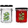 346 ml twist-off jar with a “Yum Yum” print – black lid Ø82/6, 3 pcs - cardboard box - 4 ['printed jar', ' preserving jars', ' decorative jars', ' statement jar', ' decorative jar', ' jam jars', ' glass jar with cap', ' preserving jar with cap']