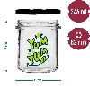 346 ml twist-off jar with a “Yum Yum” print – black lid Ø82/6, 3 pcs - cardboard box - 6 ['printed jar', ' preserving jars', ' decorative jars', ' statement jar', ' decorative jar', ' jam jars', ' glass jar with cap', ' preserving jar with cap']