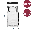 Four Corners - 150 ml twist-off jar Ø53 with a black lid, 6 pcs - 6 ['jars for preserves', ' 150 mL jars', ' jars with twist-off lids', ' jars with safety button lids', ' set of jars', ' preserve jars', ' jars with colourful lids', ' colourful lids', ' jam jars', ' jars for seasonings', ' jar', ' jar with lid']