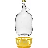 Lady demijohn 5 L with a screw cap, with a plastic basket (white glass, golden screw cap) - 2 