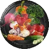 Ø66/4 twist-off lid, vegetables on black background, 10 pcs  - 1 ['Twist-off lids for jars', ' lids for jars', ' jar lids', ' vegetable pattern lids', ' lids with vegetables', ' colourful jar lids', ' decorative lids', ' lids with decoration', ' lids with safety button', ' lids for pasteurisation', ' black twist-off lids', ' black lids']