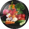 Ø82/6 twist-off lid, vegetables on black background, 10 pcs  - 1 ['Twist-off lids for jars', ' lids for jars', ' jar lids', ' vegetable pattern lids', ' lids with vegetables', ' colourful jar lids', ' decorative lids', ' lids with decoration', ' lids with safety button', ' lids for pasteurisation', ' black twist-off lids', ' black lids']