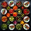 Ø82/6 twist-off lid, vegetables on white background - 10 pcs - 6 ['twist-off lids for jars', ' lids for jars', ' jar lids', ' vegetable pattern lids', ' lids with vegetables', ' colourful jar lids', ' decorative lids', ' lids with decoration', ' lids with safety button', ' lids for pasteurisation']