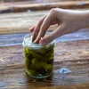 Pressing element - strainer for preserves, brine pickles and vinegar - Ø 82-66 - 3 ['jar filler', ' jar insert', ' preserving press', ' preserving insert', ' jar press', ' marinated mushrooms', ' mushrooms in vinegar', ' jar pusher plate']