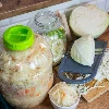 Shatterproof jar for brine pickling 5 L + wooden tongs - 10 ['pickled cucumbers', ' pickled cauliflower', ' pickled beetroot', ' beetroot sourdough', ' plastic jar', ' plastic jar', ' home-made pickles', ' 5L jar', ' pickling jar', ' pickling tongs', ' jar with tongs']