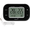 Weather station – electronic, probe, black  - 1 ['weather station', ' thermometer', ' hygrometer', ' clock', ' outdoor temperature', ' indoor temperature', ' weather station']