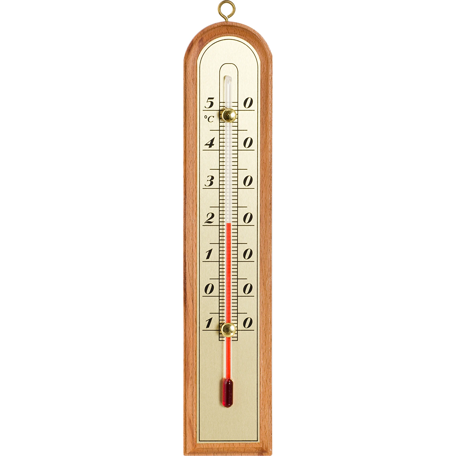 Indoor wooden wall thermometer with range from -10 to 50°C