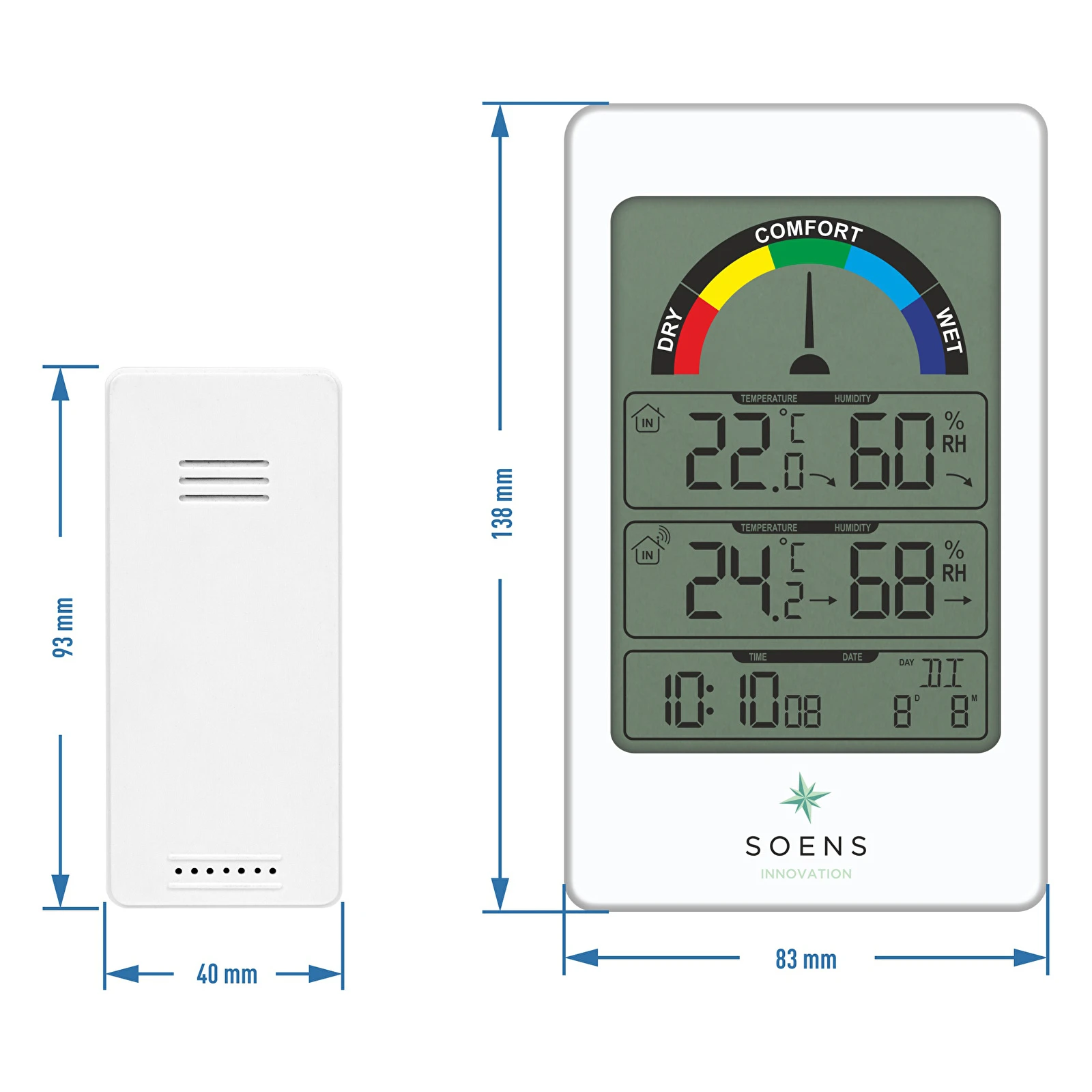 Indoor/Outdoor Wireless Weather Station Temperature Humidity RH Air  Pressure RCC DCF with Bar Chart 