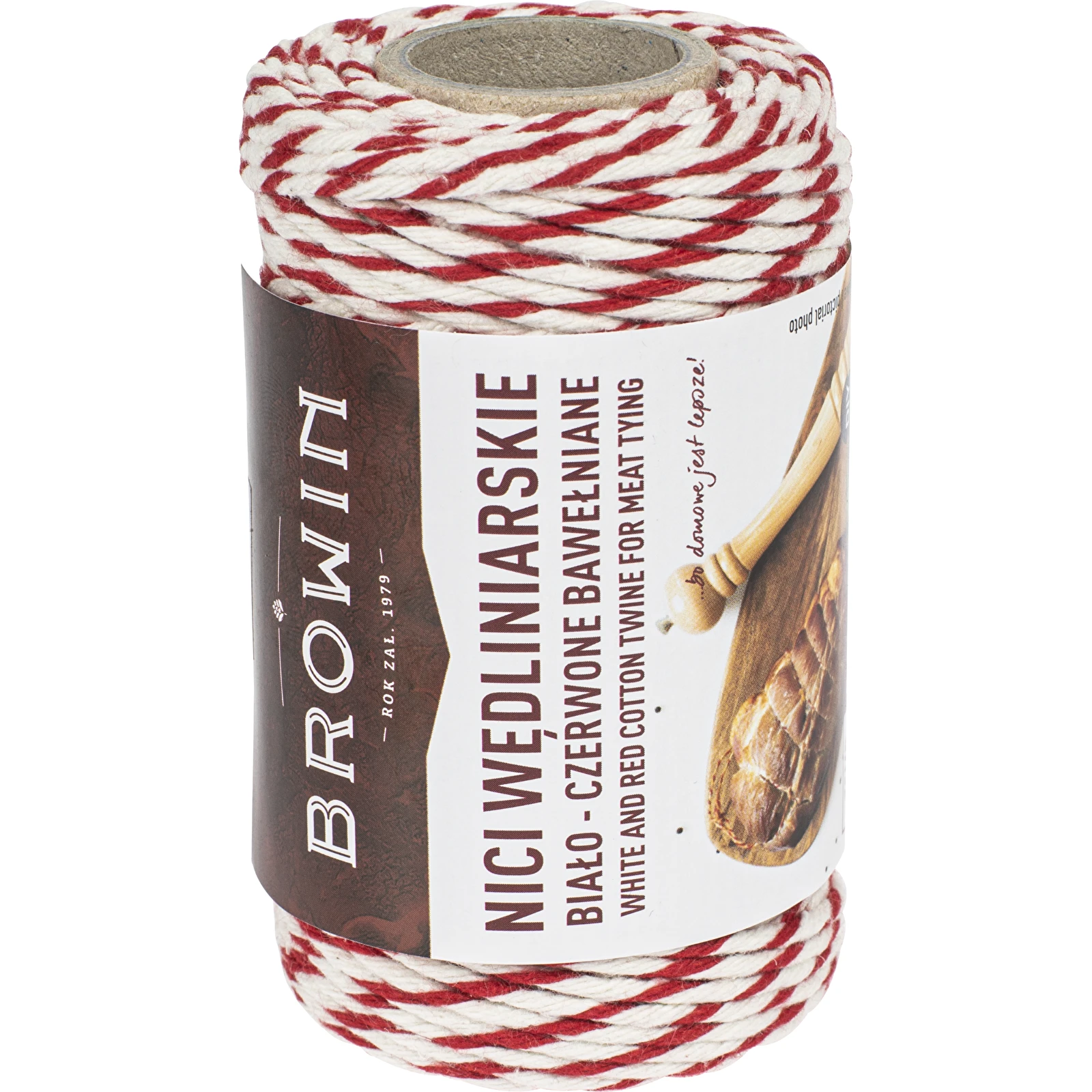 White-and-red cotton twine for meat tying (240°C) 55 m (threads