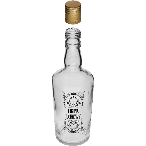 0.5 L bottle with a screw cap, ‘Likier domowy’ print - 4 pcs - 4 ['bottle for homemade liqueur', ' bottle for liqueur', ' bottle for infusion liqueur', ' bottles with stopper', ' 500 mL glass bottle', ' 0.5 L bottle', ' bottles with print', ' coffee liqueur', ' orange liqueur']