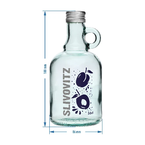 0.5 L bottle with screw cap, Slivovitz print - 4 pcs - 7 ['bottle for homemade slivovitz', ' slivovitz bottle', ' bottle', ' glass 500 mL bottle', ' 0.5 L bottle', ' bottles with print', ' bottle with print', ' bottles with stopper', ' bottle with print and stopper', ' bottles with stoppers']