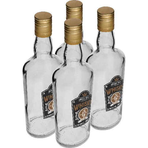 0.5 L bottle, with screw cap, "Whisky" print - 4 pcs - 2 ['homemade whisky bottle', ' whisky bottle', ' glass bottle with screw cap', ' bottle with screw cap', ' 500 ml glass bottle', ' 0.5 L bottle', ' bottles with print', ' bottle with print', ' whiskey bottle']