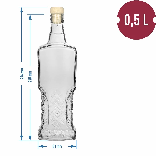 0,5 L Kredensowa glass bottle with cork - 5 ['decorative glass bottle', ' bottle with natural cork', ' liquor bottle']