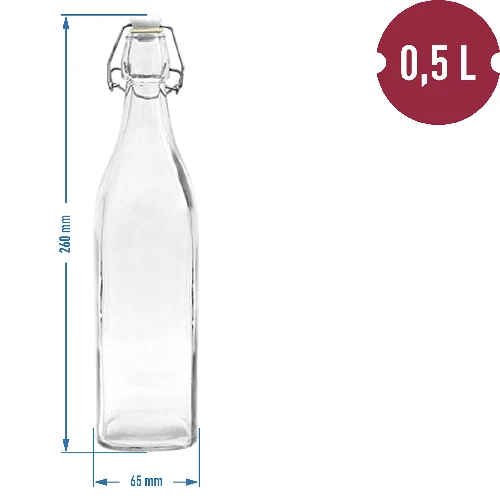 0,5 L Square glass swing top bottle - 2 ['alcohol bottle', ' decorated alcohol bottles', ' glass alcohol bottle', ' moonshine bottles for wedding party', ' liqueur bottle', ' wine bottle', ' wine bottles', ' liqueur']