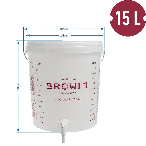 15 L fermentation container with a print, a tap, and a lid - 12 ['fermentation container', ' fermentation bucket', ' small fermentation bucket', ' fermentation container', ' fermentation container for wine', ' fermentation containers for wine', ' biowin fermentation bucket', ' browin fermentation bucket']