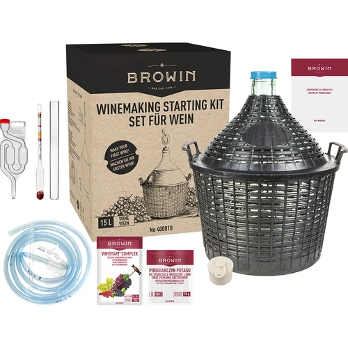 15 L winemaking kit with a glass demijohn - 2 ['wine set', ' wine accessories', ' gift idea', ' how to make wine', ' wine balloon', ' wine yeast', ' for 15 l of wine', ' for wine', ' broth', ' wine meter', ' potassium metabisulphite']