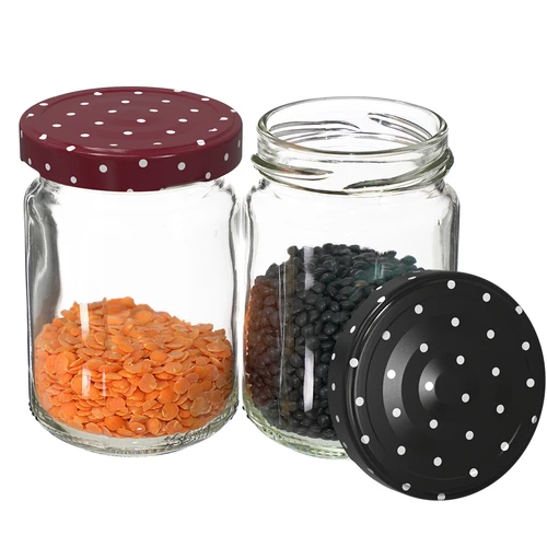 156 ml twist off glass jar with a coloured lid fi 53 - 6 pcs - 6 ['jars', ' small jars', ' jar', ' glass jar', ' glass jars', ' jar with lid', ' jars for preserves', ' canning jars', ' jars for spices', ' jam jar', ' jar for jam', ' honey jar', ' jar for honey']