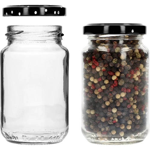 190 ml twist off glass jar with coloured lid Ø53 - 8 pcs. - 6 ['jars', ' small jars', ' jar', ' glass jar', ' glass jars', ' jar with lid', ' jars for preserves', ' canning jars', ' jars for spices', ' jam jar', ' jar for jam', ' honey jar', ' jars TO 190 ml']