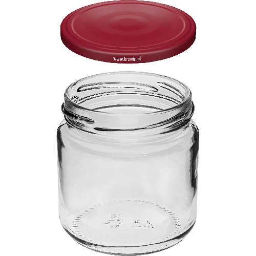 212 ml twist-off jar with burgundy lids Ø 66 mm - 6 pcs - 3 ['set of jars', ' pickling jars', ' jam jars', ' jam jar', ' jars with screw caps', ' jars fi 66', ' jars with screw caps 4 hooks', ' jars with burgundy caps', ' for preserves', ' for dry product', ' container for spices']