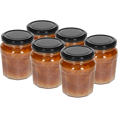 230 ml Konfitura jar with black Ø63/4 twist-off lid - 6 pcs - 3 ['jar', ' konfitura jar', ' 230 mL jar', ' set of jars', ' glass jars', ' jar for preserves', ' jars for honey', ' jars 6 pieces', ' glass jar', ' jars for jams', ' jars for preserves', ' jars for marmalades', ' jar for honey', ' jars with twist-off lids']