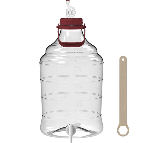 25 L Unbreakable Demijohn with handle and a discharge tap  - 1 ['shatterproof demijohn', ' PET demijohn', ' lightweight demijohn', ' demijohn for wine', ' demijohn with tap', ' demijohn with small tap', ' demijohn for winemaking', ' demijohn with discharge tap', ' plastic demijohn', ' demijohn for fermenting']