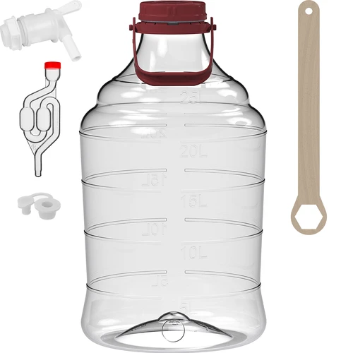 25 L Unbreakable Demijohn with handle and a discharge tap - 2 ['shatterproof demijohn', ' PET demijohn', ' lightweight demijohn', ' demijohn for wine', ' demijohn with tap', ' demijohn with small tap', ' demijohn for winemaking', ' demijohn with discharge tap', ' plastic demijohn', ' demijohn for fermenting']