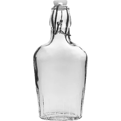 250ml Hip flask glass bottle with swing top closure  - 1 ['alcohol bottle', ' decorated alcohol bottles', ' glass alcohol bottle', ' moonshine bottles for wedding party', ' liqueur bottle', ' decorated liqueur bottles', ' wine bottle', ' bottle for wine']