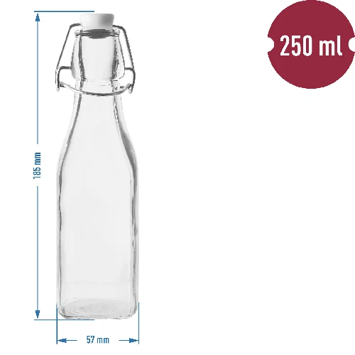 250ml Square glass swing top bottle - 2 ['alcohol bottle', ' decorated alcohol bottles', ' glass alcohol bottle', ' moonshine bottles for wedding party', ' liqueur bottle', ' wine bottle', ' wine bottles', ' liqueur']