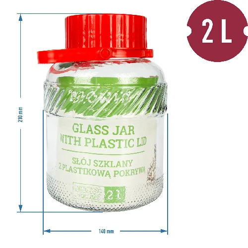 2l glass jar with plastic cap - 2 ['large jar', ' jar large', ' large glass jar', ' canning jar', ' for pickling', ' for cucumbers', ' doe cabbage', ' industrial jar', ' jar with tongs', ' jar tongs', ' cucumber tongs']