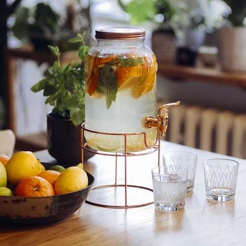 3.8 L jars with tap on a stand - 7 ['jar with tap', ' lemonade jar', ' punch jar', ' beverage jar', ' beverage dispenser', ' for parties', ' for serving drinks', ' glass jar with tap', ' jar on stand', ' jar with small tap']