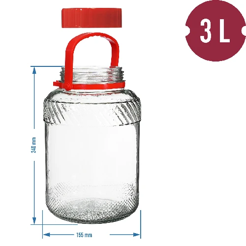 3 L glass jar with plastic cap - 6 ['large jar', ' jar large', ' large glass jar', ' canning jar', ' for pickling', ' for cucumbers', ' doe cabbage', ' industrial jar', ' jar with tongs', ' jar tongs', ' cucumber tongs']