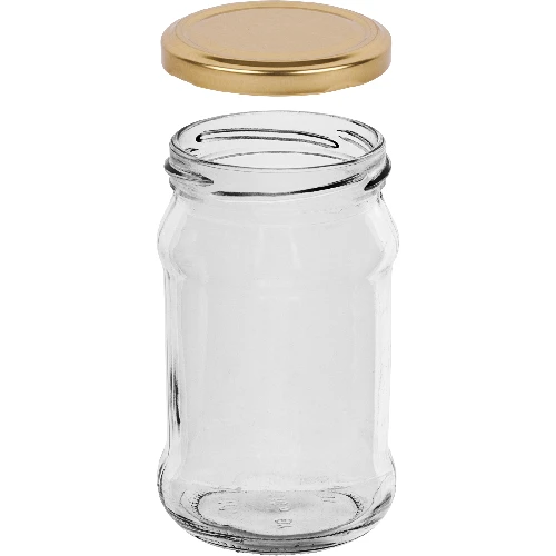 300 ml twist-off jar with golden Ø66 lid - 6 pcs - 3 ['preserving jars jam jars', ' jam jars', ' compote jars', ' wasted mushroom jars', ' vegetable salad jars', ' paste jars']