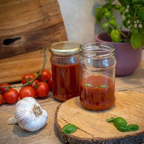 300 ml twist-off jar with golden Ø66 lid - 6 pcs - 8 ['preserving jars jam jars', ' jam jars', ' compote jars', ' wasted mushroom jars', ' vegetable salad jars', ' paste jars']