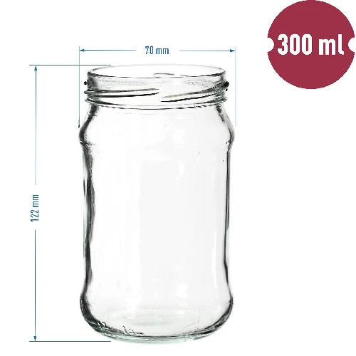 300 ml twist-off jar with golden Ø66 lid - 6 pcs - 6 ['preserving jars jam jars', ' jam jars', ' compote jars', ' wasted mushroom jars', ' vegetable salad jars', ' paste jars']