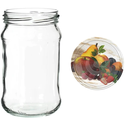 300ml twist off jar with coloured lid Ø66 - 6 pcs. - 4 ['preserving jars', ' 300 ml jars', ' set of jars', ' jars with colourful caps', ' colourful caps', ' for compotes', ' for jams']