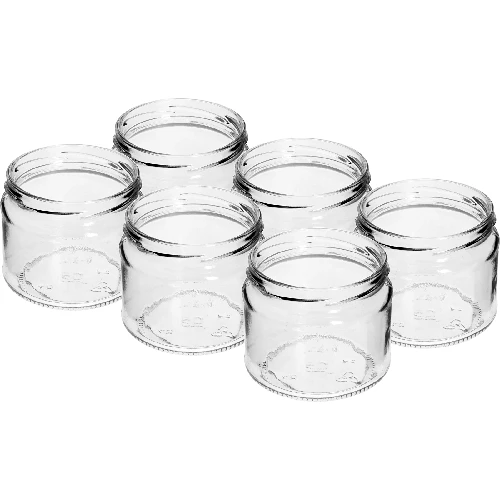 330 ml jar with golden Ø82/6 lid, 6 pcs - 4 ['low jar', ' glass jar', ' 330 ml jar', ' twist-off lid', ' jam jar', ' storage container', ' homemade preserves', ' herring jar', ' salad jar', ' dessert jar']