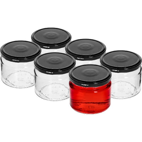 330 ml low jar with black Ø82/6 lid, 6 pcs - 2 ['low jar', ' glass jar', ' 330 ml jar', ' twist-off lid', ' jam jar', ' storage container', ' homemade preserves', ' herring jar', ' salad jar', ' dessert jar']