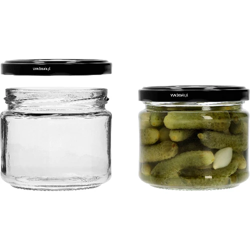 330 ml low jar with black Ø82/6 lid, 6 pcs - 5 ['low jar', ' glass jar', ' 330 ml jar', ' twist-off lid', ' jam jar', ' storage container', ' homemade preserves', ' herring jar', ' salad jar', ' dessert jar']