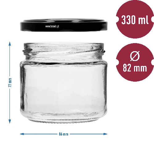 330 ml low jar with black Ø82/6 lid, 6 pcs - 7 ['low jar', ' glass jar', ' 330 ml jar', ' twist-off lid', ' jam jar', ' storage container', ' homemade preserves', ' herring jar', ' salad jar', ' dessert jar']