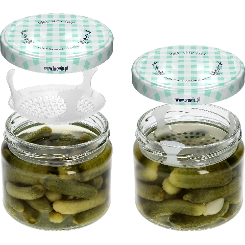 330 ml low jar with vichy check pattern Ø82/6 lid, 6 pcs - 6 ['low jar', ' glass jar', ' 330 ml jar', ' twist-off lid', ' jam jar', ' storage container', ' homemade preserves', ' herring jar', ' salad jar', ' dessert jar']