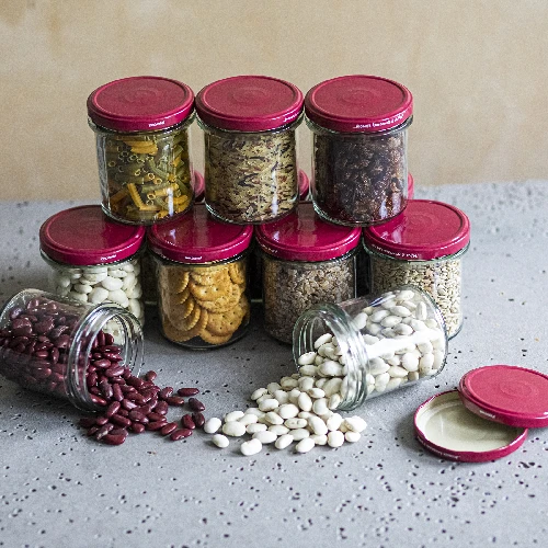 346 ml twist-off jar with burgundy lids - 6 pcs - 5 ['set of jars', ' pickling jars', ' jam jars', ' jam jars', ' jars with screw caps', ' jars fi 82', ' jars with screw caps 6 hooks', ' jars with burgundy caps', ' for preserves', ' for preserves']