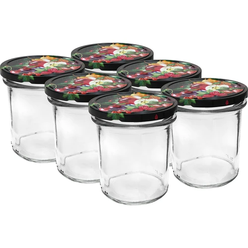 346 ml twist-off jar with coloured lids - 6 pcs  - 1 ['for preserves', ' for jam', ' for fruit preserves', ' for plum jam', ' plum', ' peach', ' fruit', ' for chia dessert', ' sour cherry jam']