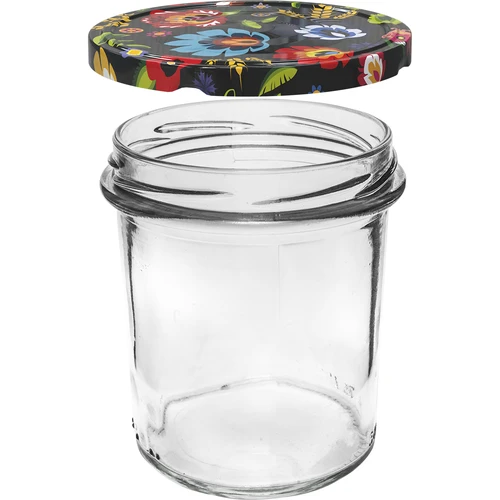 346 ml twist-off jar with coloured lids - 6 pcs - 4 ['for preserves', ' for jam', ' for fruit preserves', ' for plum jam', ' plum', ' peach', ' fruit', ' for chia dessert', ' sour cherry jam']