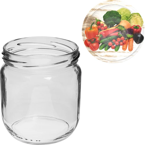 425 mL Gurken jar with a coloured Ø82 lid - 6 pcs - 6 ['preserves of vegetables', ' marinated zucchini', ' pickled cauliflower', ' tomato puree', ' jars with lids', ' homemade preserves', ' for pickling', ' tomato preserves', ' pickled peppers', ' canned peppers ', ' gurken jar', ' a jar for cucumbers']