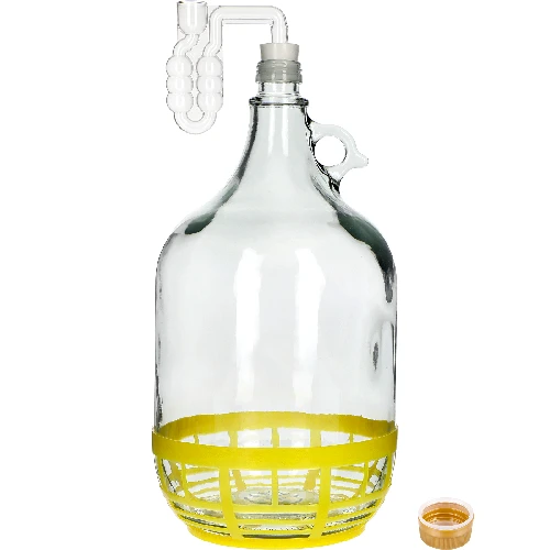 5 L Lady demijohn with a screw cap, plastic basket, stopper and horizontal airlock – a set of 4 pcs - 3 ['demijohn', ' demijohn for wine', ' Lady demijohn', ' Lady demijohn in a basket', ' 5 L lady jeanne', ' 5 L carboy', ' container', ' demijohn in a basket', ' 5L Lady bottle in a basket', ' carboy for wine', ' demijohn for moonshine.']