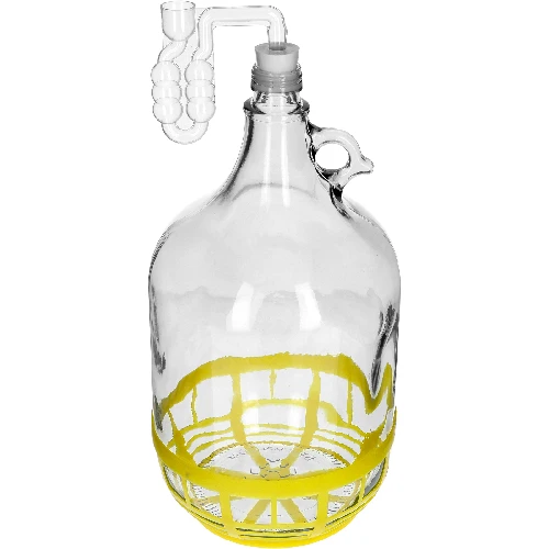 5 L Lady demijohn with a screw cap, plastic basket, stopper and horizontal airlock – a set of 4 pcs - 5 ['demijohn', ' demijohn for wine', ' Lady demijohn', ' Lady demijohn in a basket', ' 5 L lady jeanne', ' 5 L carboy', ' container', ' demijohn in a basket', ' 5L Lady bottle in a basket', ' carboy for wine', ' demijohn for moonshine.']