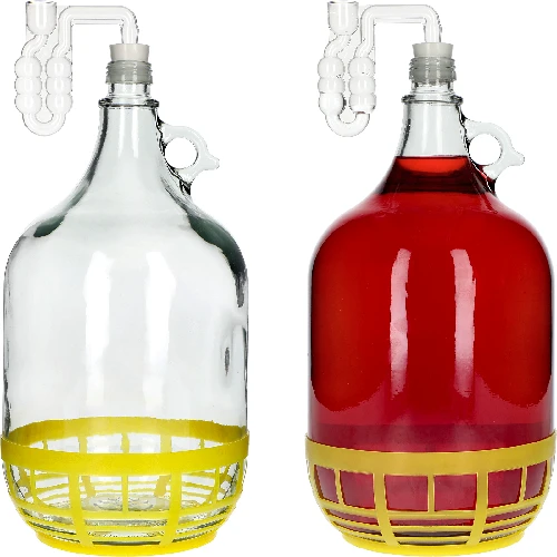 5 L Lady demijohn with a screw cap, plastic basket, stopper and horizontal airlock – a set of 4 pcs - 6 ['demijohn', ' demijohn for wine', ' Lady demijohn', ' Lady demijohn in a basket', ' 5 L lady jeanne', ' 5 L carboy', ' container', ' demijohn in a basket', ' 5L Lady bottle in a basket', ' carboy for wine', ' demijohn for moonshine.']