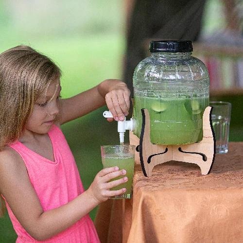 5 L shatterproof jar with tap and two-sided wooden stand - 16 ['shatterproof jar', ' plastic jar', ' lemonade jar', ' punch jar', ' jar on stand', ' jar with tap', ' citronade', ' lemonade', ' punch', ' sangria', ' jar placed on stand', ' drink jar', ' infusion liqueur jar', ' jar for Christmas dried stewed fruit drink', ' liquor jar']